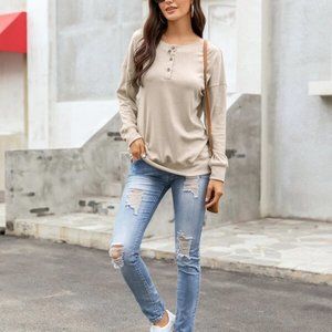 Button Front Drop Shoulder XL Sweatshirt
